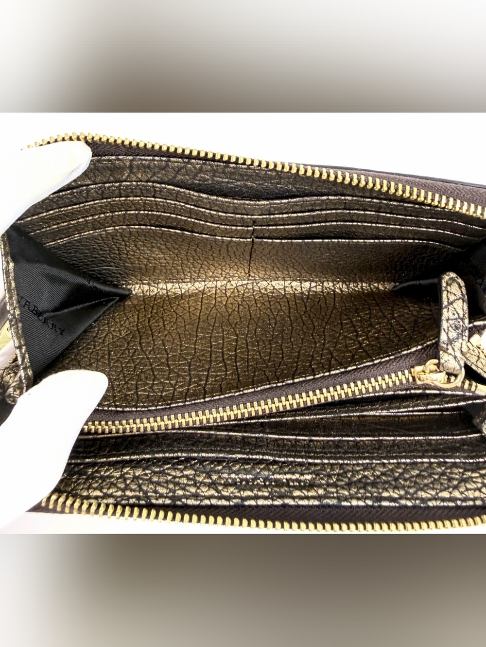 Burberry Smoke Check Stitch Small Zippy Wallet In Antique Gold - Picture 12 of 16